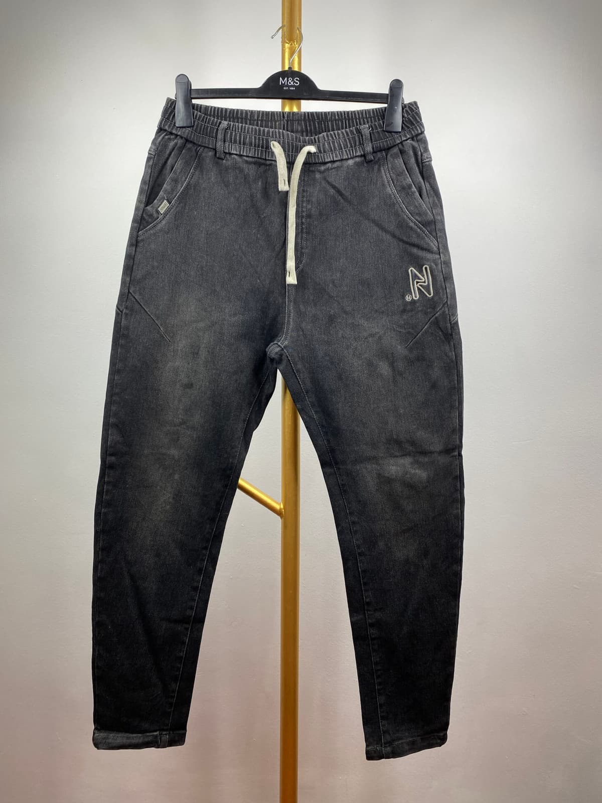 Denim joggers jeans ( thrift) - LARGE by THRIFKART VINTAGE, view 1
