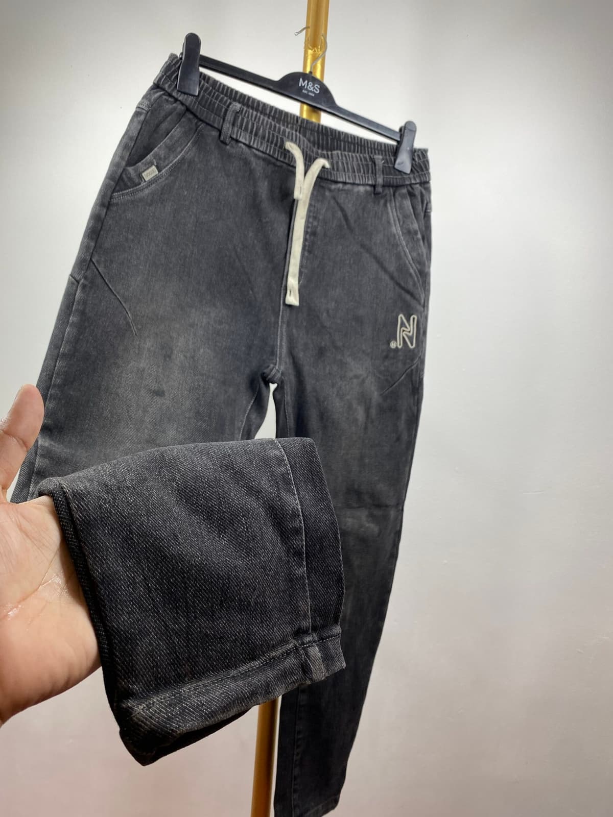Denim joggers jeans ( thrift) - LARGE by THRIFKART VINTAGE, view 3