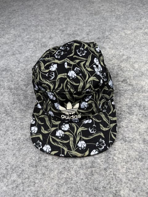 Adidas Floral Print Cap | Black Olive Tulip Pattern Adidas Trefoil Hat | Adjustable Patterned Dad Cap