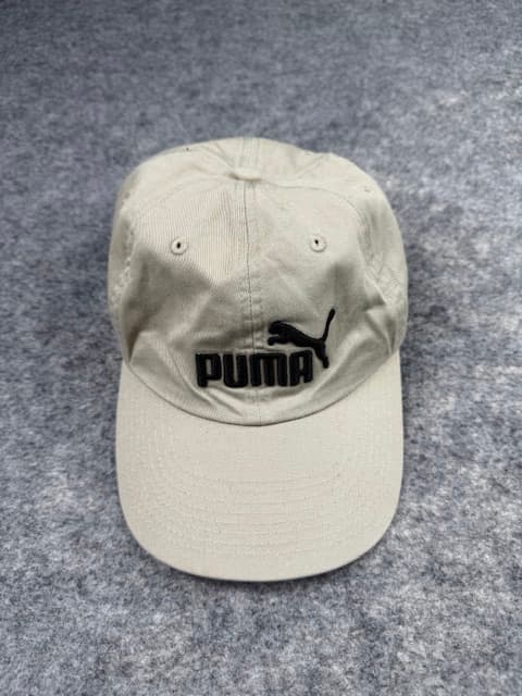 Puma Beige Classic Logo Cap | Black Embroidered Puma Dad Hat | Adjustable Beige Baseball Cap