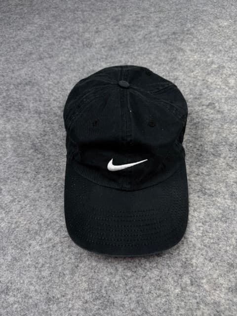 Nike Black Swoosh Dad Cap | Classic White Embroidered Nike Baseball Hat | Adjustable Black Cap