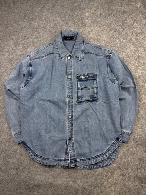 ILCORSO Light Wash Denim Utility Button-Up Shirt Size L/XL