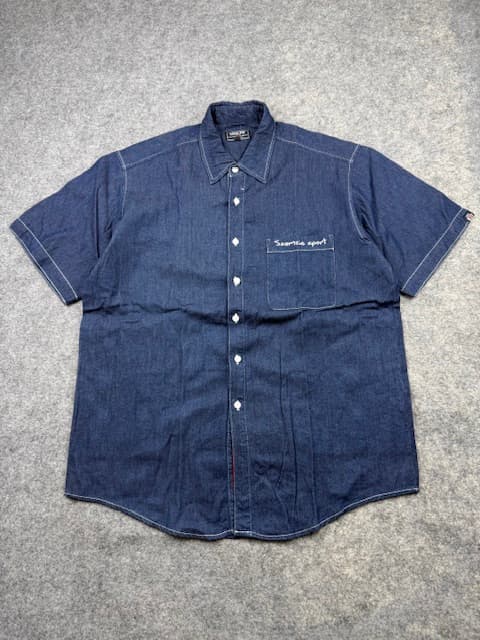 SSAMZIE SPORT Dark Indigo Denim Short Sleeve Button-Up Shirt Size XXL