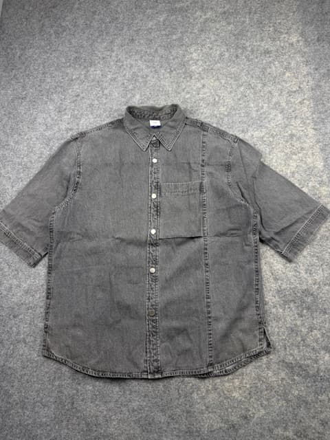 SIEG Washed Grey Denim Short Sleeve Snap Button Shirt Size XL