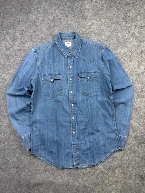 Levi’s Western Denim Shirt Blue Snap Button Long Sleeve Size S