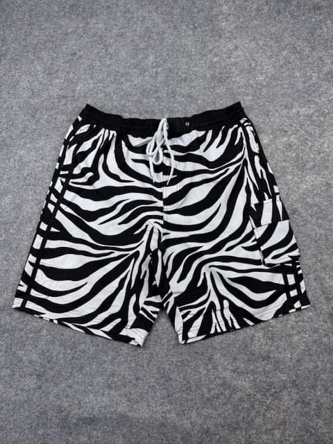 Zebra Print Cargo Swim Shorts – Black & White L