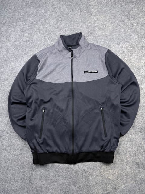 PJS Racing Sport Full Zip Track Jacket Men’s XL Grey Black Athletic Bomber Korea
