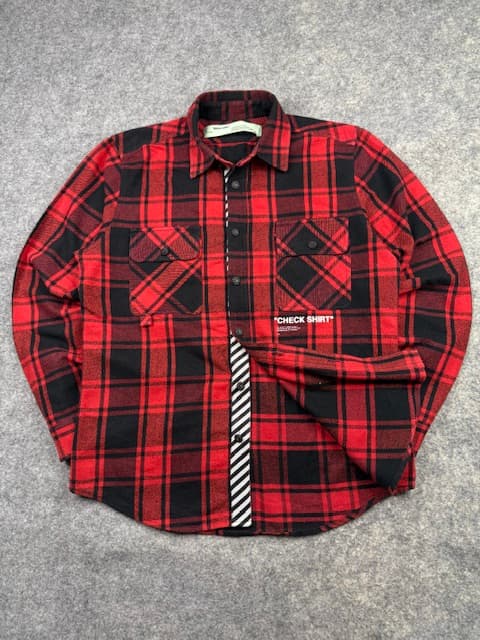 Authentic Off-White c/o Virgil Abloh "CHECK SHIRT" Red Tartan Flannel - Size L