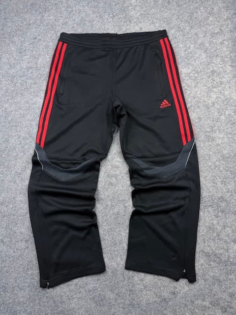 Adidas Black Track Pants with Red 3-Stripes & Ankle Zippers – Size L/XL