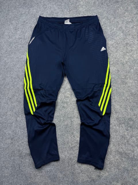 Adidas Performance Navy Blue Track Pants with Neon Stripes | XL | Zipper Leg Opening