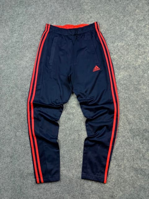 Adidas Navy Blue Track Pants with Red 3-Stripes – Size S