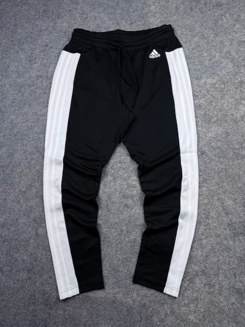 Adidas Black Track Pants with White 3-Stripes & Logo – Size L