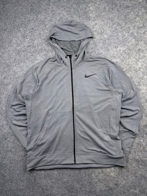 Authentic Pre-Loved Nike Dri-FIT Lightweight Full-Zip Active Hoodie - Light Grey | Size XXL (Oversized)