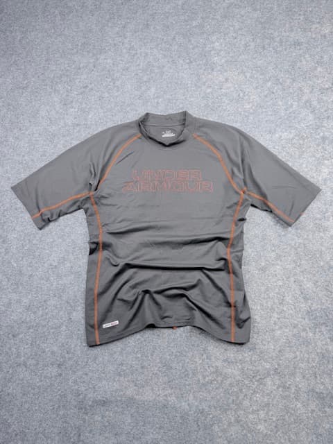 Authentic Pre-Loved Under Armour HeatGear UPF50+ Short Sleeve Compression T-Shirt - Charcoal Grey | Size L/XL (Stretchy)