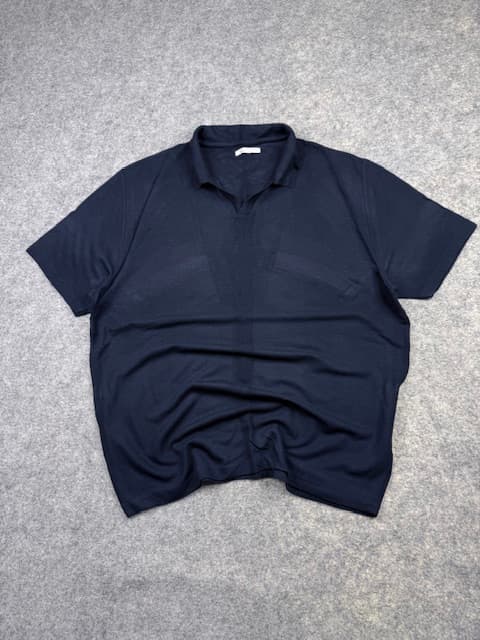 Pre-Loved Zara Open Collar Knit Polo Shirt - Dark Navy Blue | Size XL