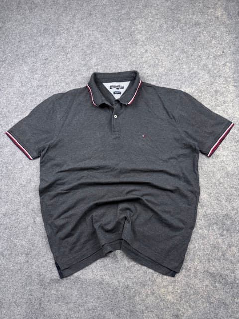 Pre-Loved Tommy Hilfiger Regular Fit Tipped Polo Shirt - Dark Heather Grey | Size XXL