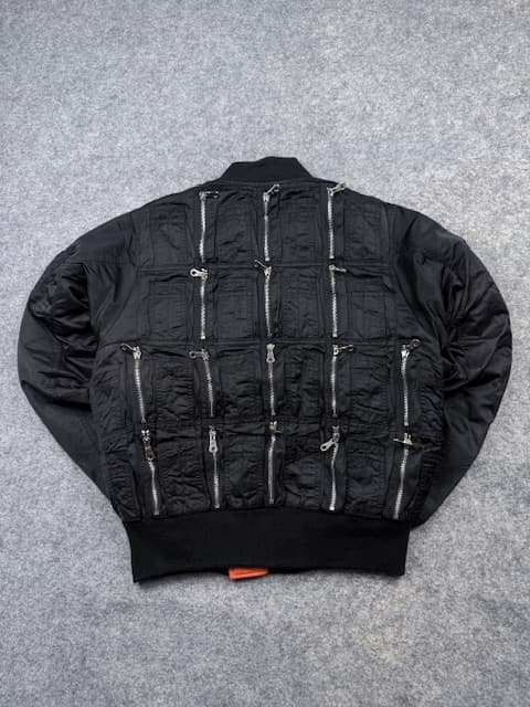 End.And.End.Cloth N.Y. Projects Avant-Garde Multi-Zip Utility MA-1 Bomber Jacket - Jet Black & Safety Orange | Size L