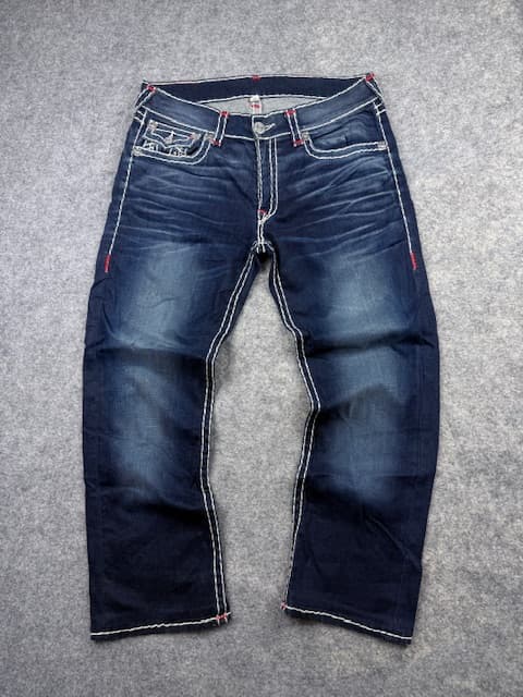 True Religion Super T Straight Flap Pocket Dark Wash Denim Jeans - Indigo Blue | Size 36