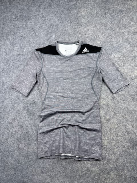 Adidas Techfit Climalite Athletic Short Sleeve Compression Shirt Base Layer - Heather Grey & Black | Size L