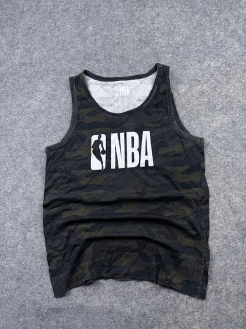 Pre-Loved Official NBA National Basketball Association Camouflage Athletic Tank Top - Olive / Black Camo | Size M