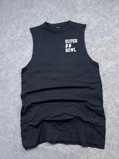 TEAMS Super Bowl Graphic Sleeveless Athletic Tank Top / Muscle Tee - Black & White | Size L