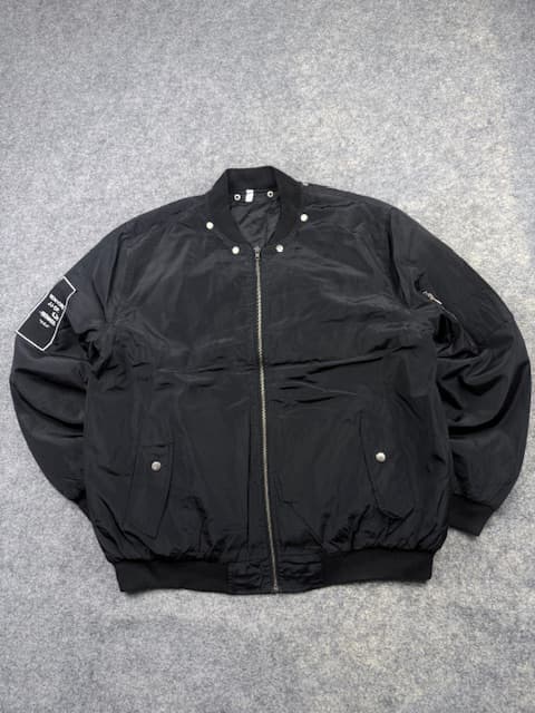Minimalist Insulated Flight Bomber Jacket with Sleeve Patch Utility Details - Jet Black | Size L