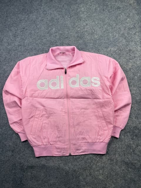 Vintage Adidas Originals Big Trefoil Logo Quilted Track Jacket / Bomber - Pastel Pink | Size M