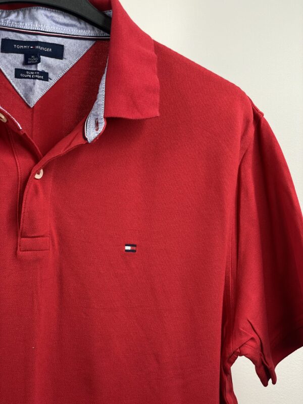 TOMMY HILFIGER RED POLO COTTON T-SHIRT - XXL - Image 3