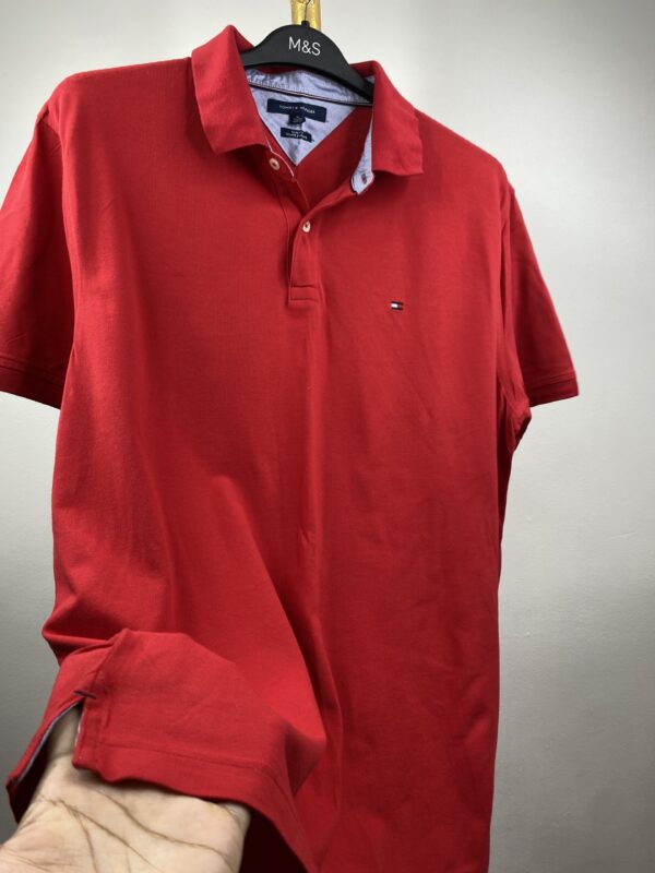 TOMMY HILFIGER RED POLO COTTON T-SHIRT - XXL - Image 4