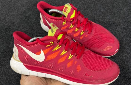 Nike Womens Free 5.0 Red White Neon Running Shoes Sneakers - UK 6.5