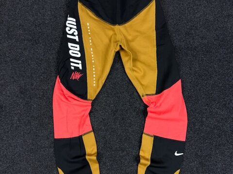 Nike Women Black & Mustard Brown Colourblocked Tight Fit SPT DST BTR Dri-FIT Tights
