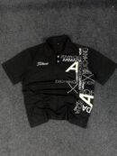 Black printed cotton polo T-shirt - XL