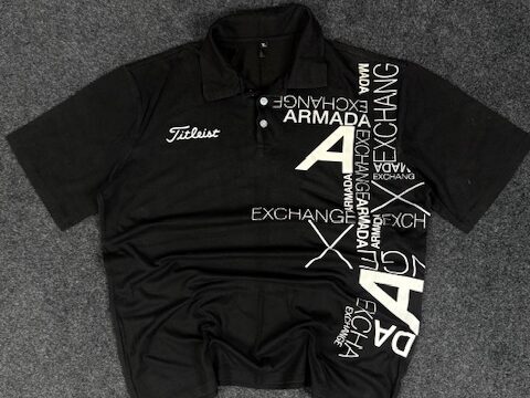 Black printed cotton polo T-shirt - XL