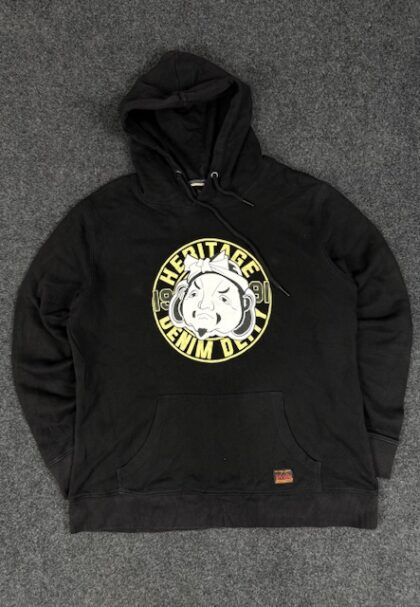 EVISU REGULAR FIT BLACK HOODIE - LARGE