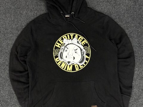 EVISU REGULAR FIT BLACK HOODIE - LARGE