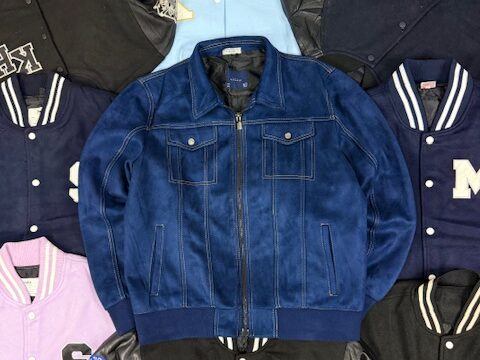 Zara Men's blue faux suede jacket with contrast stitching - XXL