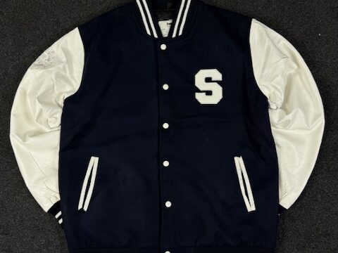 TEAMFAC navy blue and white varsity jacket - XL