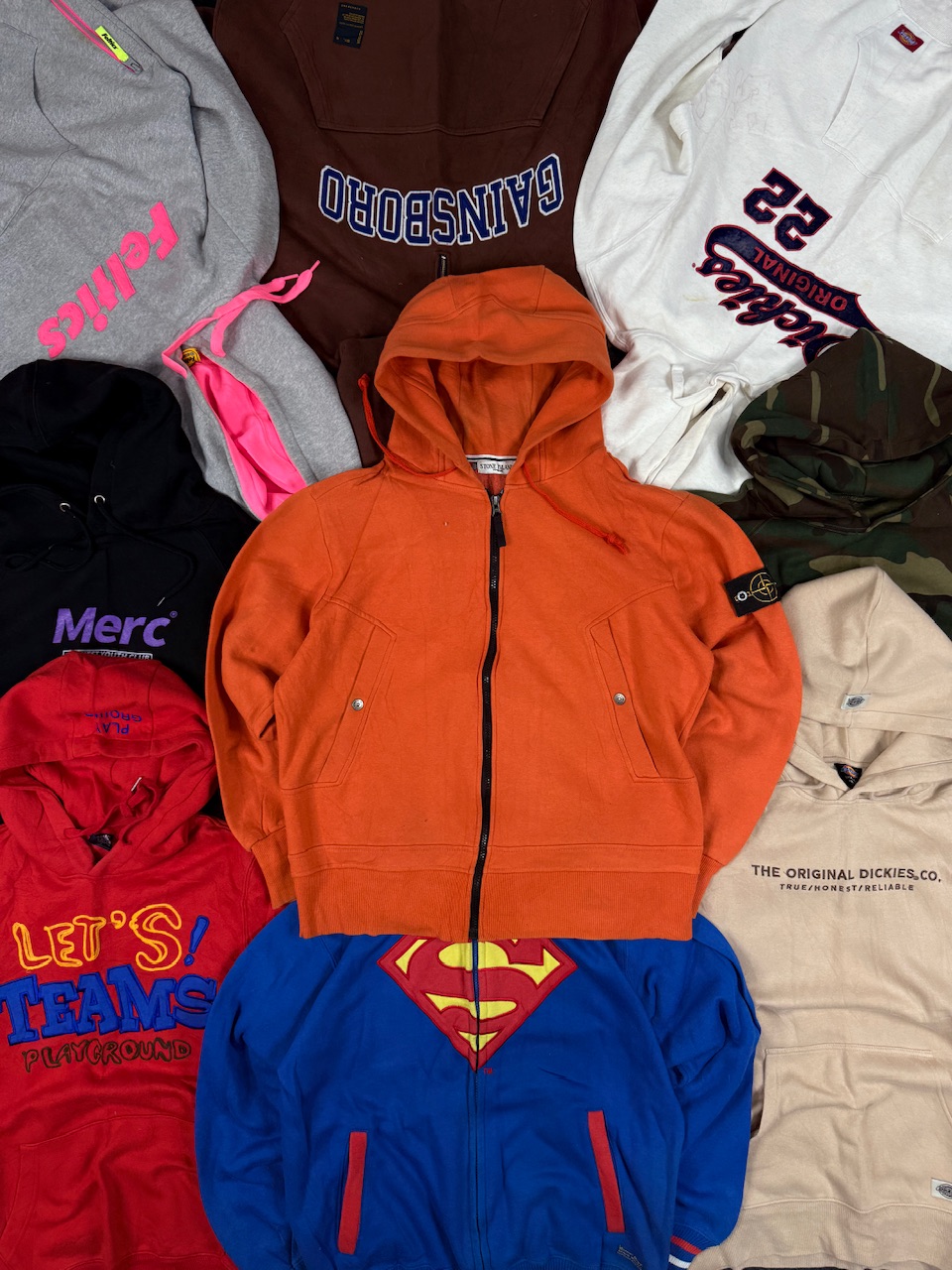 STONE ISLAND ORANGE ZIPPER OVERSIZE HOODIE - LARGE