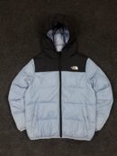 The North Face Hooded Puffer Jacket — XS | Light Blue & Black