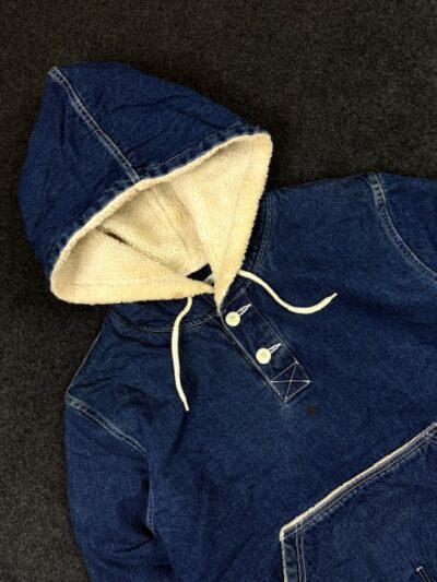 Purple Cotton Denim Sherpa Hoodie Jacket – Blue | Fleece Lined | XL