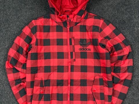 Adidas Originals Checkered Hooded Jacket – Red & Black | Winter Wear | Size M