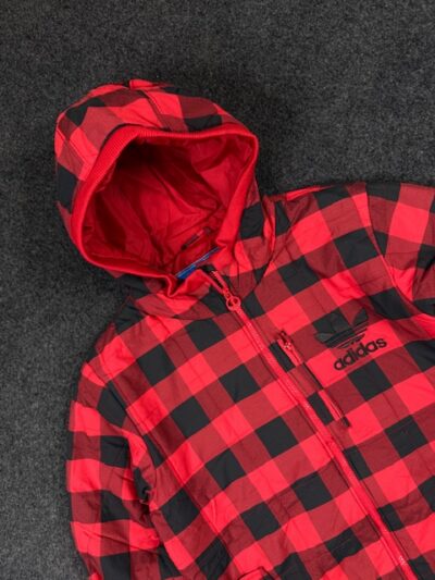 Adidas Originals Checkered Hooded Jacket – Red & Black | Winter Wear | Size M