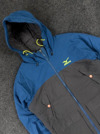 Mizuno Hooded Padded Winter Jacket – Blue & Grey | Zip-Up | Size M