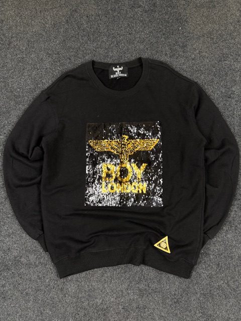 black cotton BOY London sequined logo pullover sweatshirt - L