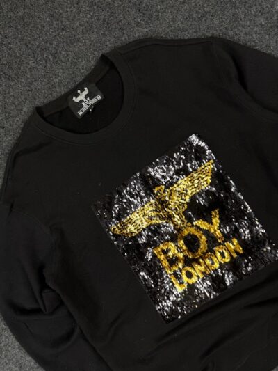 black cotton BOY London sequined logo pullover sweatshirt – L