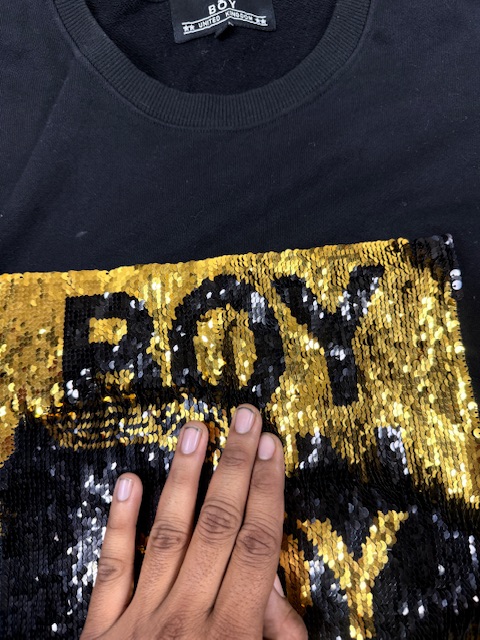 black cotton BOY London sequined logo pullover sweatshirt - L - Image 6