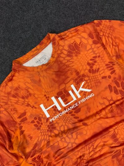 Huk Performance Fishing Long Sleeve Sports T-Shirt – Orange (L/XL)