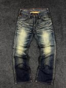 Levi Strauss & Co. Vintage Embellished Bootcut Jeans – Dark Blue Whiskered Denim with Rhinestone Pockets – (W30 L41)