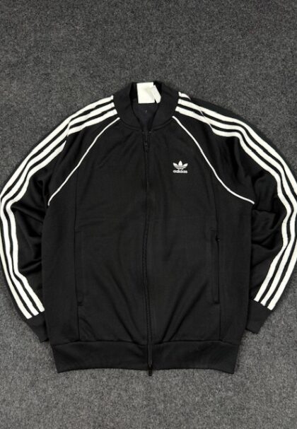 Adidas Originals Black 3 Stripe Track Jacket – Classic Trefoil Full Zip (Size XL)