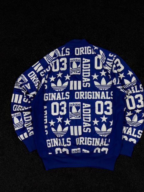 Adidas originals all over print blue track jacket – trefoil graphic full zip (size s/m) Adidas Originals All Over Print Blue Track Jacket – Trefoil Graphic Full Zip (Size S/M)
